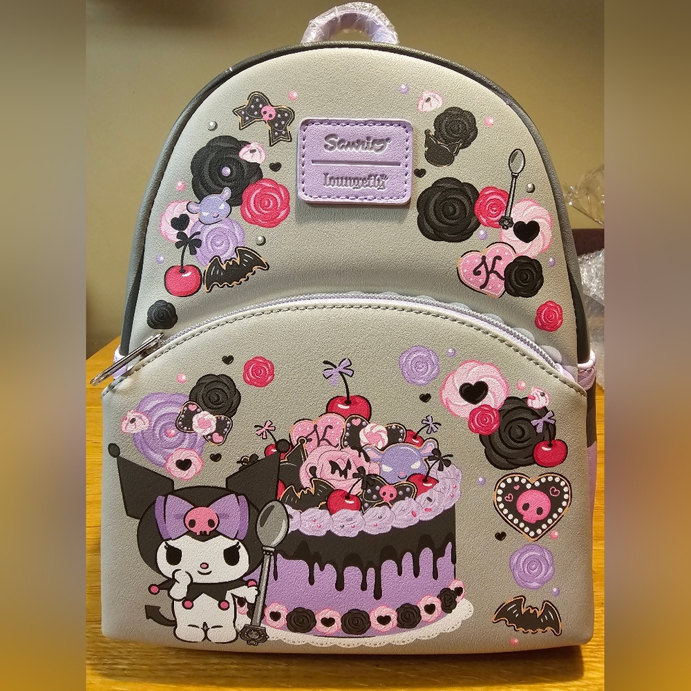 Loungefly Kuromi Cake Mini Backpack and Kuromi throw blanket